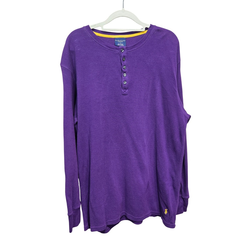 Polo Ralph Lauren Waffle Knit Henley Mens XL Purple Thermal Sleepwear Shirt